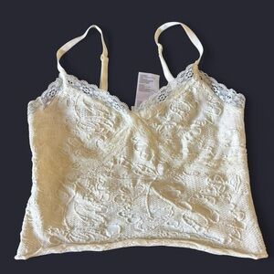 BDG Cream Lace Trim Cropped Tank Top